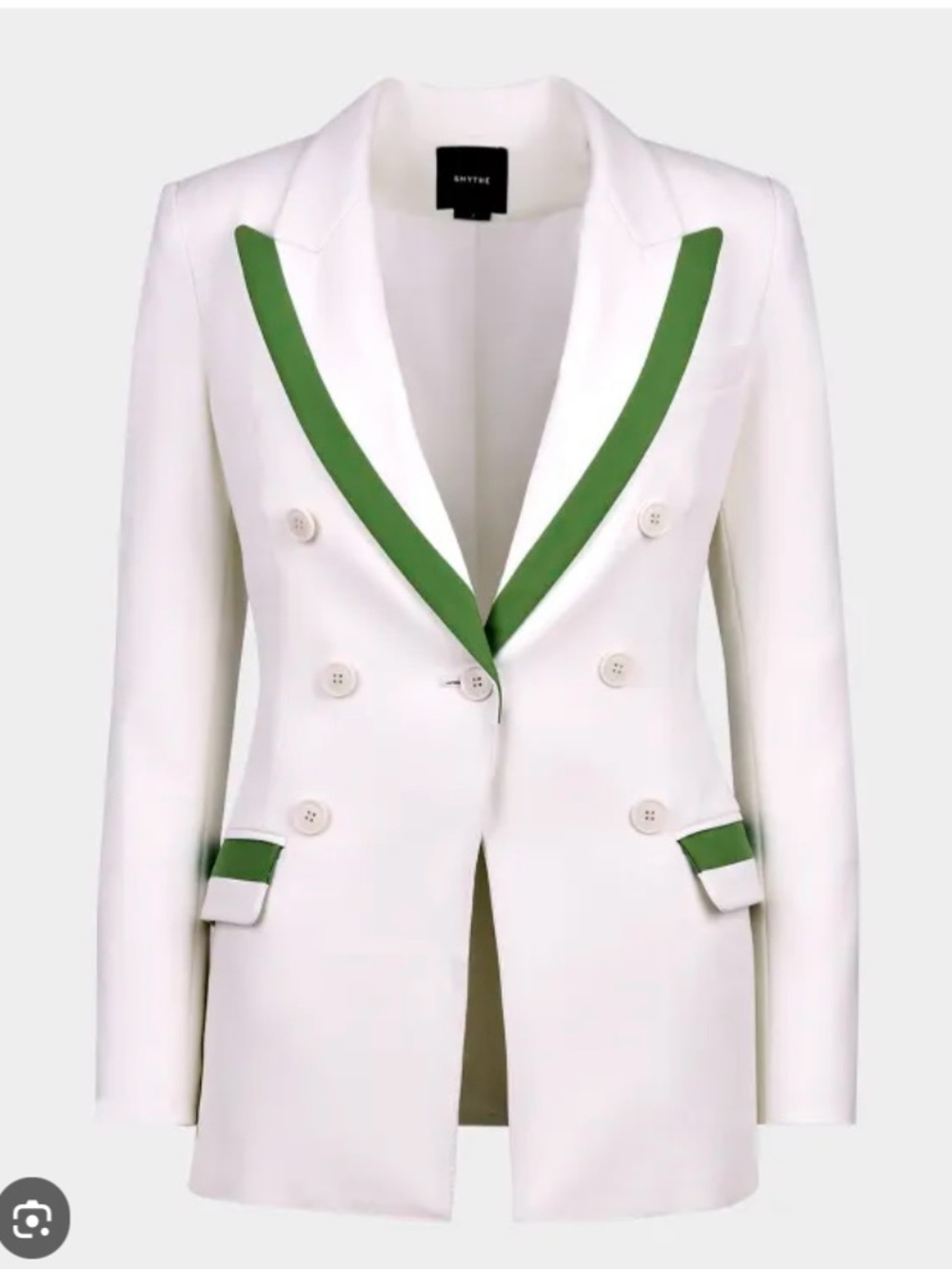 Smythe White Double-Breasted Blazer with Green Trim